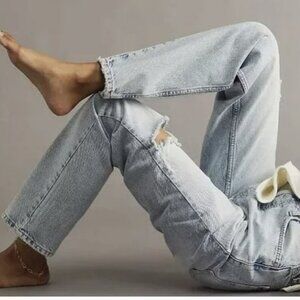 Free People Lasso Jean in True Blue Distressed Straight Leg Sz 26 NWT